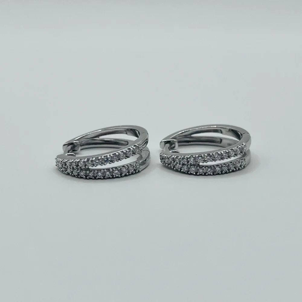 0.50 CT Brilliant Lab Diamond Double Row Hoop Earrings - Picture 4 of 8
